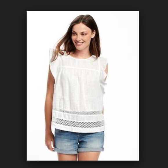 Old Navy Tops - White Ruffle Crochet-Trim Swing Top